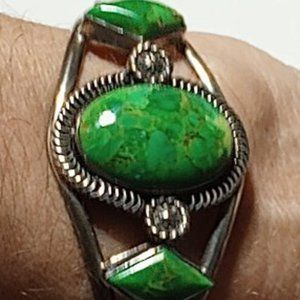 Sterling Silver Old Pawn Richard Begay Navajo Vibrant Gaspite Cuff Bracelet